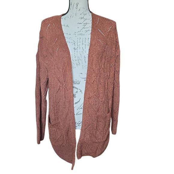 Pink Rose Women's Size Large Brown Woven Cardigan with Pockets - Picture 1 of 6